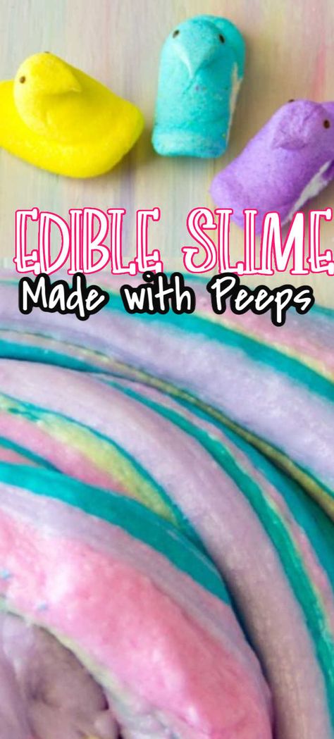 Peep Activities For Preschool, Peep Experiment For Kids, Easter Peeps Science Experiment, Peeps Crafts Preschool, Peep Slime Recipe, Edible Peeps Playdough, Edible Jello Slime, Easter Slime Ideas, Peeps Science Experiments For Kids