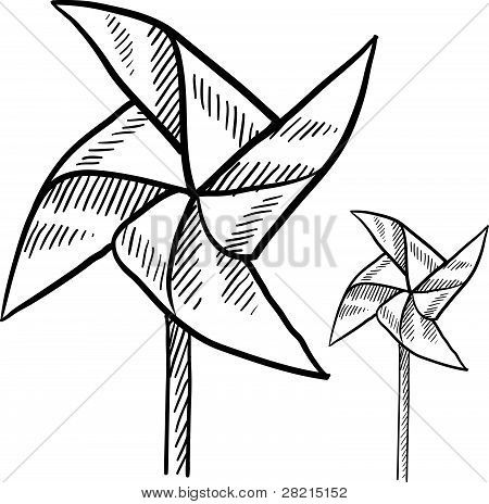 Pinwheel Illustration, Wind Drawing, Palm Tree Vector, Vector Doodle, Black And White Leaves, Children Sketch, Doodle Style, Fun Illustration, Spring Art