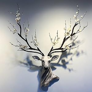 Flower Wall Design, Mounted Antlers, Deer Head Wall Mount, Faux Deer Head, Resin Wall Hanging, Antler Decor, Deer Horns, Bone Crafts, Deer Decor