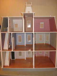 Little Darlings Dollhouses: Building the Newport Dollhouse Big Dollhouse, Stairs With Landing, Dollhouse Stairs, Newport Dollhouse, Wooden Cornice, Dollhouse Plans 1:12, 1:12 Dollhouse Plans, Dolls House Interiors Bed Bath & Beyond, Museum Of Childhood