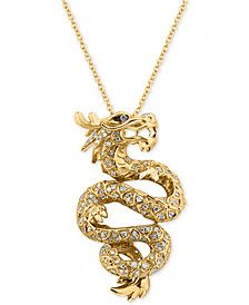 EFFY® Diamond Dragon Pendant Necklace (5/8 ct. t.w.) in 14k Gold Diamond Dragon, Beautiful Diamond Necklace, White Diamond Necklace, Black Hills Gold Jewelry, 14k Yellow Gold Necklace, Long Pearl Necklaces, Horn Necklace, Diamond Jewelry Necklace, Yellow Gold Necklace