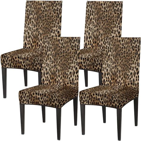 Stretch Chair Covers for Dining Room Set of 4, Animal Leopard Skin Print Removable Washable Stretch Chair Slipcovers Protector Cover for Home Hotel Ceremony Banquet Party : Amazon.co.uk: Home & Kitchen Leopard Dining Chairs, Leopard Print Dining Chairs, Striped Dining Chairs, Leopard Chair, Stretch Chair Covers, Dining Room Chair Covers, High Back Dining Chairs, Washable Slipcovers, Foldable Chairs