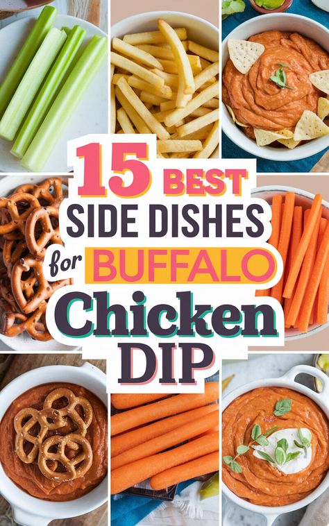 15 Mouthwatering Side Dishes to Serve With Buffalo Chicken Dip! 🤤🍗 #buffalochickendip #sidedishes #appetizers Buffalo Chicken Sides Dish, What To Serve With Buffalo Chicken Dip, Spicy Buffalo Chicken Dip, Buffalo Chicken Stuffed Peppers, Chicken Sides, Buffalo Chicken Quesadilla, Buffalo Chicken Nachos, Buffalo Chicken Tacos, Buffalo Chicken Sliders