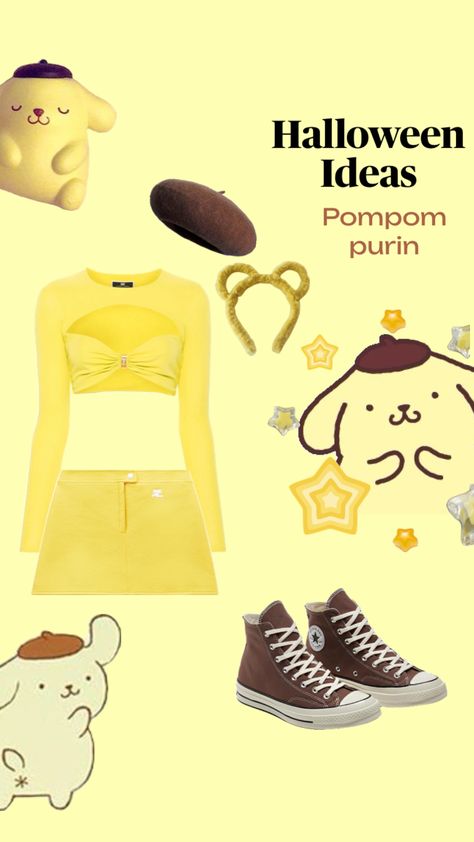 Halloween #halloween#pompompurin#costume Cinnamon Roll Halloween Costume, Pochacco Halloween Costume, Pompompurin Halloween Costume, Pompompurin Costume, Halloween Pompompurin, Sanrio Halloween Costume, Thrift Costumes, Sanrio Aesthetic Outfits, Pompompurin Outfit