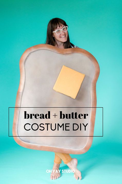 Bread and butter costume DIY.   #breadandbutter #costume #halloweencostume #handmadecostume #diycostume #toast Bread Costume Diy, Butter Costume Diy, Toast Costume Diy, Food Costumes Diy, Toast Costume, Bread Costume, Muffin Costume, Butter Costume, Tomato Costume