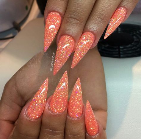 Pink Orange Glitter Nails, Orange Nails Sparkle, Orange Nails Glitter, Orange Sparkle Nails, Orange Glitter Nails, S And S Nails, Shine Nails, Orange Glitter, Sparkle Nails