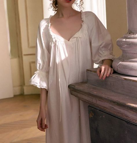 Soft White Victorian Nightgown Loungewear Nightgown Edwardian | Etsy Edwardian Chemise, English Winter, White Cotton Nightgown, Nightgown Vintage, Vintage Cotton Dress, Victorian Nightgown, Cotton Nighties, White Nightgown, Bridal Nightgown