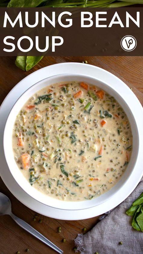 Served Vegan Mung Bean Soup with turnip greens as decoration. Mung Bean Soup, Bean Soup Recipe, Bean Soup Recipes, Food Matters, Vegan Soup Recipes, Cozy Meals, Mung Bean, Vegan Soup, Bean Soup