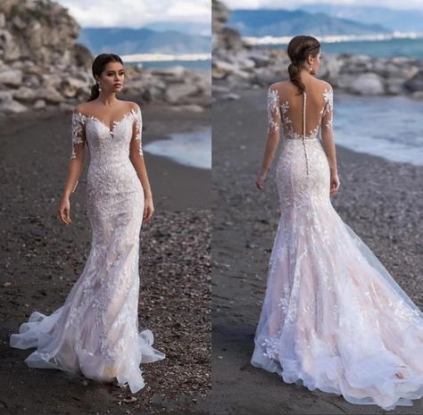 Dressy Jumpsuit Wedding, Beach Bridal Gown, Wedding Jumpsuit, Mermaid Wedding Dresses, Dream Wedding Ideas Dresses, Bridesmaid Dresses Online, Long Sleeve Wedding, Best Wedding Dresses, Wedding Dress Sleeves