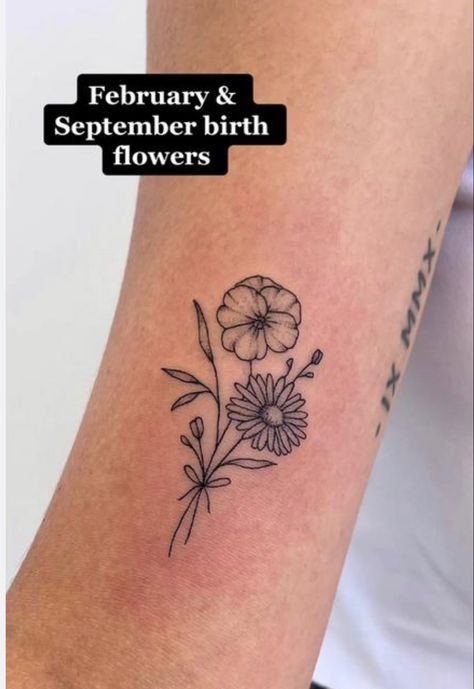 Tattoo Ideas September, Birth Flowers Tattoo, Birth Flower Tattoo Ideas, Aster Tattoo, Tattoo Tiktok, Grandparents Tattoo, September Birth Flower, Flower Tattoo Ideas, September Flowers