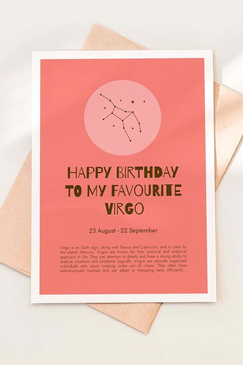 Looking for an editable Virgo Birthday Card that you can effortlessly edit, download, print or email? We offer a selection of fun and unique astrology templates that allow you to personalize the font style, color, size, position, and wording of all the text to match your preferences. Astrology Templates, Virgo Birthday, Astrology Birthday, Virgo Zodiac Sign, Earth Signs, Virgo Zodiac, Font Style, Template Printable, Zodiac Sign