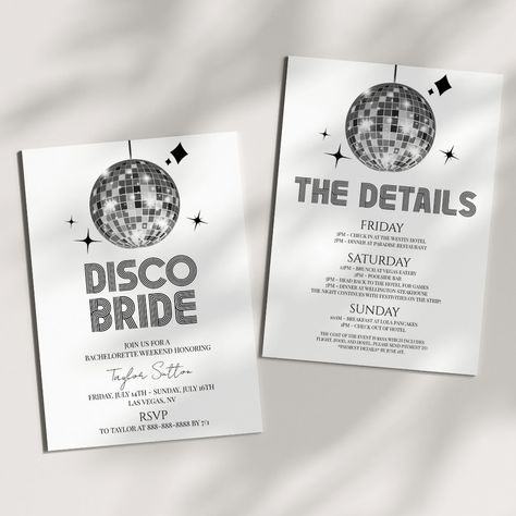 Disco Bride Bachelorette, Disco Bride, Last Disco Bachelorette, Silver Disco Ball, Last Disco, Disco Bachelorette, Bride Bachelorette, Bachelorette Invitations, Weekend Party