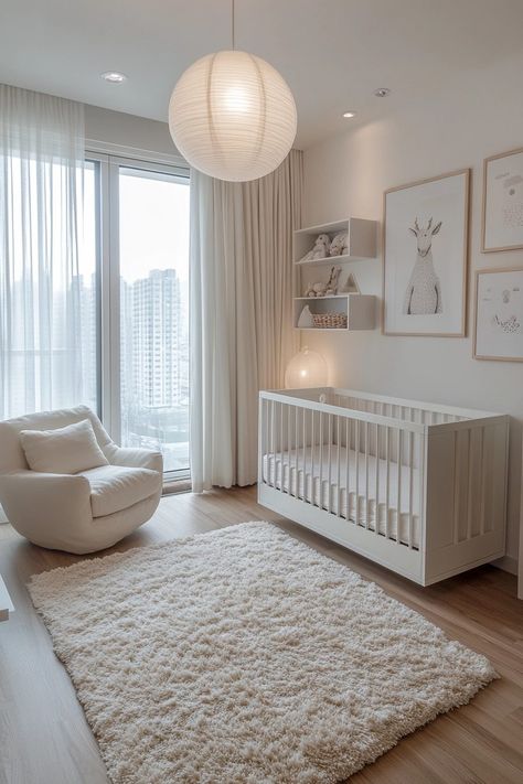 29 Neutral Nursery Ideas to Make Your Baby’s Room Feel Warm and Inviting 27 Sophisticated Nursery Neutral, Nursery Ideas White Furniture, Neutral Baby Girl Room, White Crib Nursery Ideas, Boy Nursery White Furniture, Timeless Nursery Ideas, Bedroom And Baby Room Combined, Baby Boy Room Aesthetic, Modern Baby Nursery Neutral