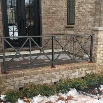 Diagonal Cross Railings - Photos & Ideas | Houzz Sf Apartment, Porch Stairs, Traditional Porch, Iron Railings, Porch Railing, Iron Railing, Exterior Stone, Back Deck, X Factor