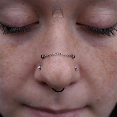 High Nostrils With Chain, Face Piercings, Forward Helix, White Gold Chain, Piercing Ideas, White Gold Chains, Small Canvas Art, Jewelry For Her, May 31