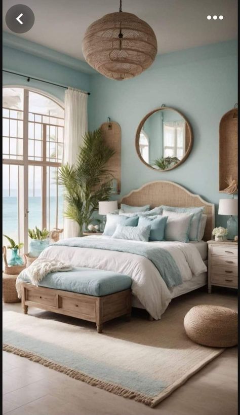 Ocean Inspired Bedroom, Ocean Room Decor, Girls Bedroom Makeover, Beach House Interior Design, Bedroom Deco, Cottage Bedroom, Beach House Interior, Apartment Style, Room Makeover Bedroom