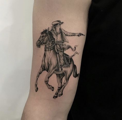 Horse Rider Tattoo, Cowboy Horse Tattoo, Brazilian Tattoo, Cowboy Riding Horse Tattoo, Horse Tattoo For Men, Cowboy Animals Tattoo, Black And Grey Cowboy Tattoo, Cowboy On Horse Tattoo, Skeleton Cowboy Tattoo