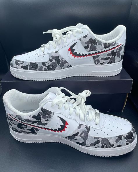 Black Bape Air Force 1 Custom Check more at https://danielcustoms.com/product/black-bape-air-force-1-custom-2/ Bape Air Force 1, Shoes Air Force, Air Force 1 Outfit, Af1 Custom, Huaraches Shoes, Custom Af1, Custom Painted Shoes, Custom Shoes Diy, Air Force 1 Custom