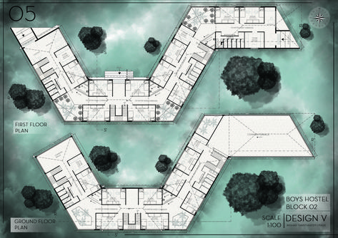 HOSTEL CAMPUS DESIGN Hostel Block Design Plan, Architect Sketchbook, Block Plan, Rendered Floor Plan, Campus Design, Architecture Drawing Plan, Architecture Concept Diagram, Architecture Design Drawing, Concept Diagram