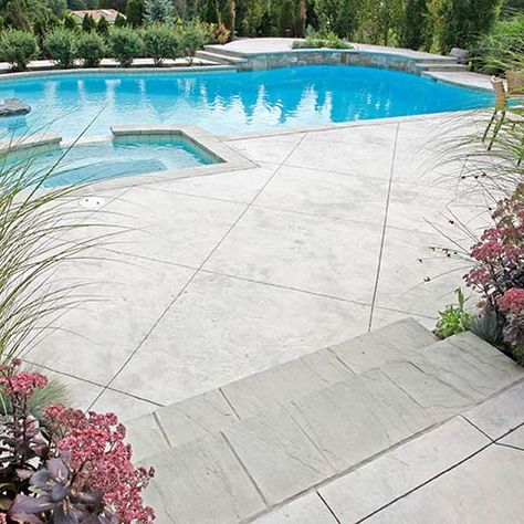 Gallery | Patterned Concrete® Diamond Concrete Pattern, Stamped Pool Deck, Diamond Pattern Concrete Patio, Concrete Stamp Patterns Design, Stamped Concrete Pool Deck Patterns, Pool Deck Concrete Ideas, Concrete Decking Around Pool, Brick Coping Around Pool, Stamped Concrete Pool Deck Ideas