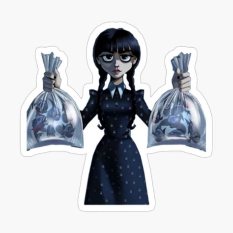 Wednesday Sticker, Wednesday Addams Jenna, Wednesday Addams Jenna Ortega, Decorate Notebook, Design Sticker, Wednesday Addams, Shows On Netflix, Fish Design, Coloring Stickers