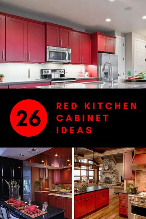 Red Kitchen Cabinets Farmhouse, Red And White Farmhouse Kitchen, Red Stained Kitchen Cabinets, Kitchens With Red Cabinets, Kitchen Red Cabinet, Red Cabinets Kitchen Farmhouse Style, Kitchen With Red Cabinets, Cranberry Kitchen Cabinets, Small Red Kitchen