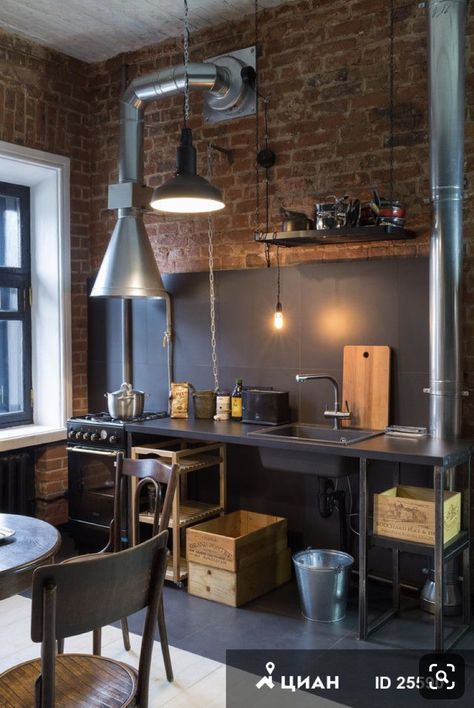 Kitchen Ventilation, Kitchen Vent, Industrial Kitchen Design, Barn Kitchen, Industrial Style Kitchen, Kabinet Dapur, Loft Interiors, Studio Kitchen, Best Living Room