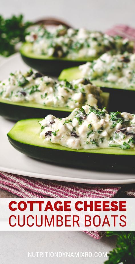 Are you looking for a creative way to get a balanced snack? These Cottage Cheese Cucumber Boats are just your answer! #lowcaloriesnacks #lowcaloriesnackseasy #lowcaloriesnackideas #cottagecheeserecipes #cottagecheesesnack #cottagecheeserecipeshealthy #cottagecheese #cucumberrecipes #cucumberappetizers Cucumber And Cottage Cheese, Cucumber Boats Recipes, Cucumber Cottage Cheese, Cottage Cheese Cucumber, Ways To Eat Cottage Cheese, Cucumber Ideas, Cucumber Boats, Keto Favorites, Vegetable Meals