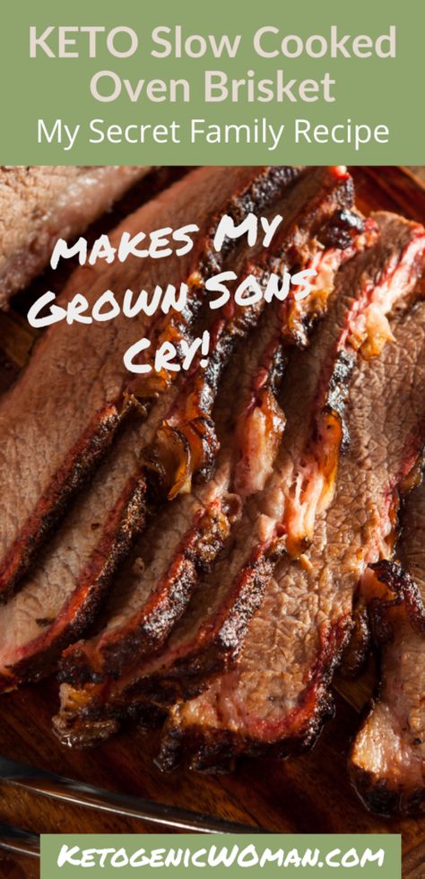 Keto Slow Cooked Oven Brisket is my go to fool proof dinner that makes my family happy! Easy method with perfect results every time! Pork Brisket Recipes Crock Pots, How To Cook Brisket In Crock Pot, Crock Pot Brisket Recipes, Crockpot Brisket Recipes, Crock Pot Brisket, Beef Brisket Crock Pot, Oven Brisket, Brisket Recipes Crockpot, Slow Cooker Brisket Recipes