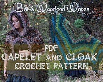 Forest Inspired Garments by BatsWoodlandWares on Etsy Crochet Cloak Pattern, Crochet Cloak Pattern Free, Crochet Cloak, Capelet Crochet Pattern, Capelet Crochet, Crochet Capelet Pattern, Shawl Ideas, Witch Crochet, Whimsical Crochet