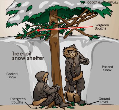 Tree pit snow shelter Supraviețuire Camping, Survival Skills Life Hacks, Survival Life Hacks, Bushcraft Camping, Apocalypse Survival, Survival Shelter, Survival Techniques, Zombie Survival, Homestead Survival