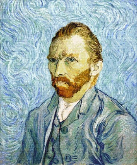 Monet Embroidery, Self Portrait Template, Vincent Van Gogh Self Portrait, Desenhos Van Gogh, Van Gogh Portrait, Stitch Printable, Van Gogh Self Portrait, Portrait Edit, Portrait Cross Stitch