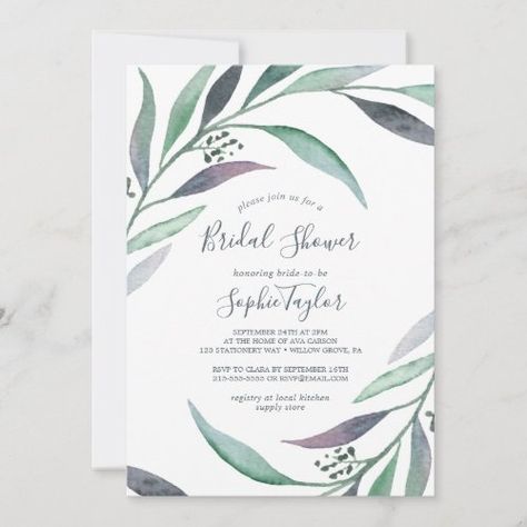 $2.92 | Purple and Green Eucalyptus Wreath Bridal Shower #elegant cheap bridal shower, greenery bridal shower, simple wedding shower, eucalyptus bridal shower, classic watercolor plant leaves k087, whimsical green and purple leaf, outdoor romantic sage and plum, botanical mint and lavender foliage, rustic minimalist summer and spring, modern nature printed bridal shower Elegant Engagement Party, Housewarming Party Invitations, Baby Sprinkle Invitations, Sprinkle Invitations, Sweet Sixteen Invitations, Green Eucalyptus, 30th Birthday Invitations, Couples Shower Invitations, Brunch Invitations