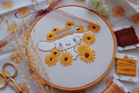 Cinnamoroll Embroidery, Cinnamoroll Embroidery Pattern, Sanrio Embroidery, Ghibli Embroidery Pattern, My Melody Embroidery, Ponyo Ghibli Embroidery, Kawaii Embroidery, Embroidery Cute, Handmade Jewelry Business