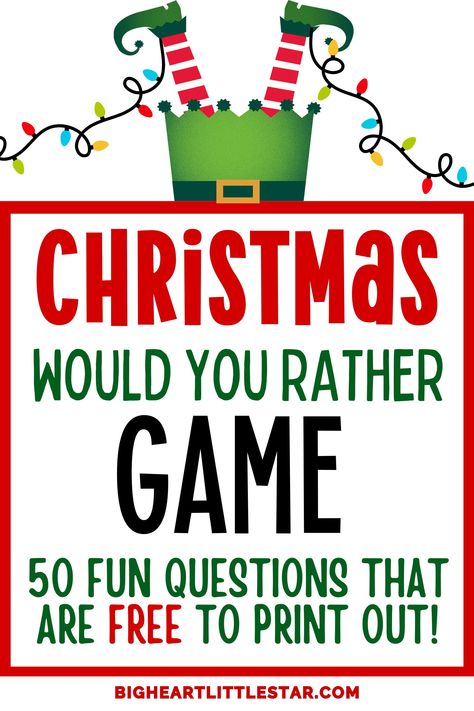 Enjoy endless laughter with this Christmas would-you-rather printable PDF! Kids can make silly holiday choices in a game perfect for family gatherings, school parties, or fun at home. Free and entertaining, it’s an easy way to keep kids engaged. Christmas would you rather, holiday games for kids, funny would you rather, holiday games, questions for kids, would you rather Christmas edition, Xmas games. Who Am I Game Questions, Funny Games For Groups Kids, This Or That Holiday Edition, Would You Rather Questions For Kids Christmas, Would You Rather Christian Questions, Christmas Would You Rather Printable, Who Am I Game For Kids, Would You Rather Questions Christmas, Christmas Would You Rather Adult