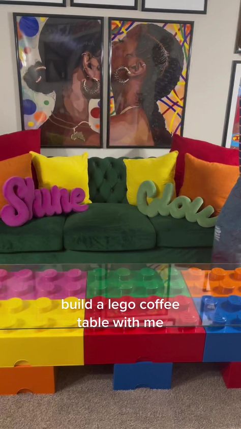 Maximalist Coffee Table, Lego Coffee Table, Fun Coffee Table, Black Creators, Funky Living Rooms, Rental Home Decor, Maximalist Home, Lego Table, Eclectic Home Decor