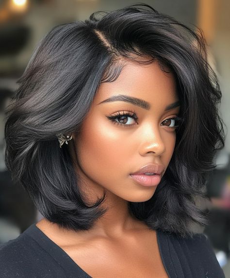 Nice Bob Hairstyles for Black Women 💁‍♀️ Bob On Black Women Real Hair, Mom Bob Black Women, Long Bob Natural Hair Black Women, Long Bob With Layers Black Women, See In Bob Weave Black Women, Fall Color Bobs Black Women, Wavy Bob Hairstyles For Black Women, Bob With Highlights Black Women, Lob Hairstyles For Thick Hair