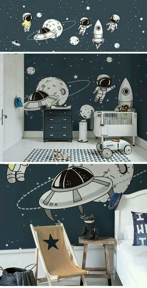 Aesthetic Wallpaper,Wallpaper Iphone Astronaut Mural, Nursery Wallpaper Accent Wall, Modern Baby Boy Nursery, Kids Bedroom Storage, Space Themed Bedroom, Cartoon Astronaut, Wallpaper Kids, Astronaut Wallpaper, Space Themed Nursery