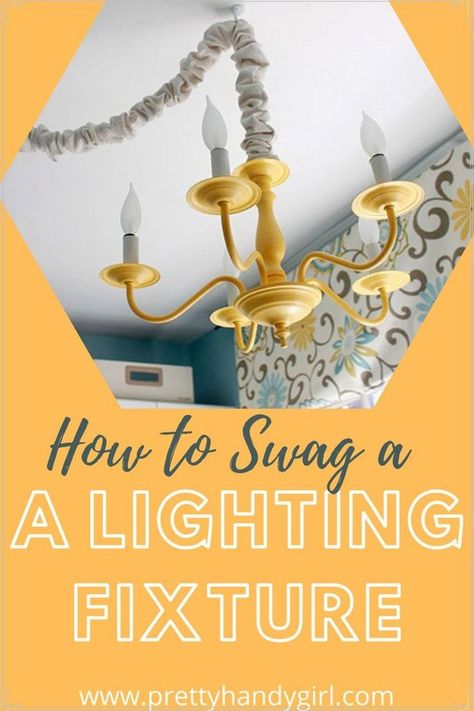 Do you have a chandelier that is a little “off” in your dining room? This is an easy way to fix it! Swagged Chandelier Over Table, Swagged Light Fixtures, Swag Light Fixture, Swag Chandelier, Dining Room Decor Ideas, Diy House Renovations, Addition Ideas, Swag Light, Diy Pool