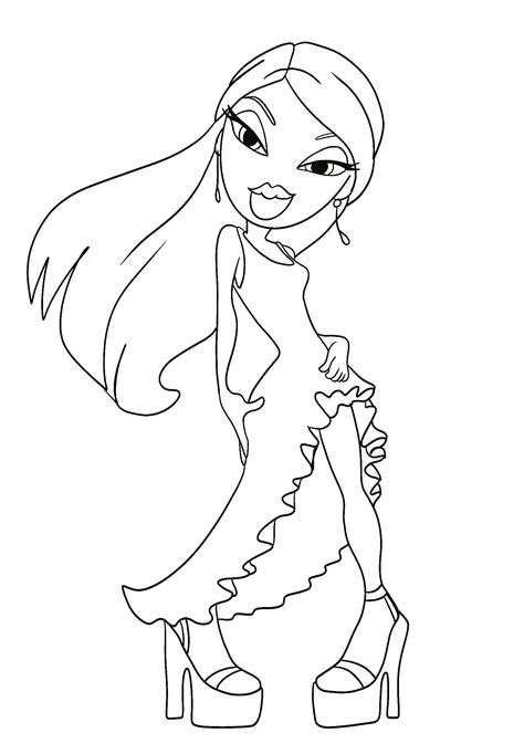 Brats Coloring Pages Free, Brats Doll Coloring Pages, Baddie Coloring Pages Aesthetic, Bratz Drawing Outline, Bratz Coloring Pages Free Printable, Y2k Coloring Pages Bratz, Brats Coloring Page, Drawing To Color In, Bratz Doll Coloring Pages