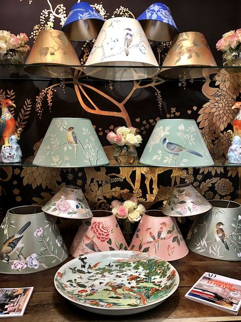 Chinoiserie Lamps Bedroom, Wallpaper Lampshade, Chinoiserie Lampshade, Degournay Wallpaper, Historical Wallpaper, Lampshade Lamp, De Gournay Wallpaper, Creative Lamp Shades, Chinoiserie Lamps