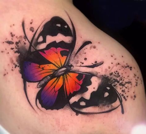 Butterfly Tattoo On Wrist, Yellow Butterfly Tattoo, Watercolor Butterfly Tattoo, Purple Butterfly Tattoo, Rose And Butterfly Tattoo, Butterfly With Flowers Tattoo, Butterfly Tattoo Ideas, Tattoo On Wrist, 3d Butterfly Tattoo