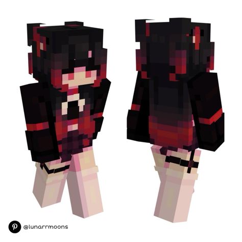 Minecraft Yandere, Minecraft Skins Red, Minecraft Skins Black, Minecraft Skins Kawaii, Black Hair With Red Highlights, Minecraft Skins Female, Spiderman Fanart, Skin Mine, Minecraft Girl Skins