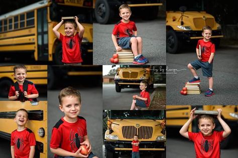 School Bus Back To School Pictures, School Bus Mini Session, Back To School Photography Ideas, Kindergarten Photo Shoot Ideas, School Bus Photography, Back To School Photoshoot Mini Sessions, Back To School Picture Ideas Photo Shoot, Back To School Minis, Back To School Mini Session Ideas