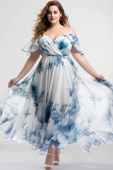 Flycurvy Plus Size Wedding Guest Outfit, Plus Size Wedding Guest, Empire Waist Maxi, Empire Waist Maxi Dress, Vestidos Vintage, Blue Floral Print, Plus Size Wedding, Fancy Dresses, Wedding Guest Outfit