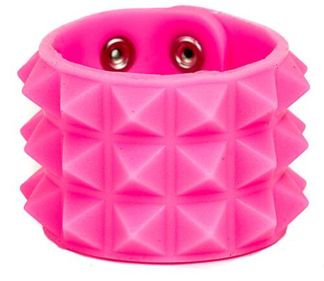 Pink-Studded-Rubber-Silicone-Pyramid-Gothic-Bracelet-Punk-Goth-Rockabilly Goth Rockabilly, Pyramid Bracelet, Punk Rock Jewelry, Gothic Bracelet, Goth Accessories, Dark Jewelry, Snap Button Jewelry, Scene Outfits, Glow In Dark