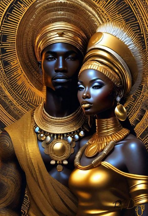 African Art Black And Gold Woman, Black God Art, Black Royalty Aesthetic, Black Pride Art, African Portraits Art, Egyptian Kings And Queens, Black Gods, Orishas Yoruba, Afrofuturism Art