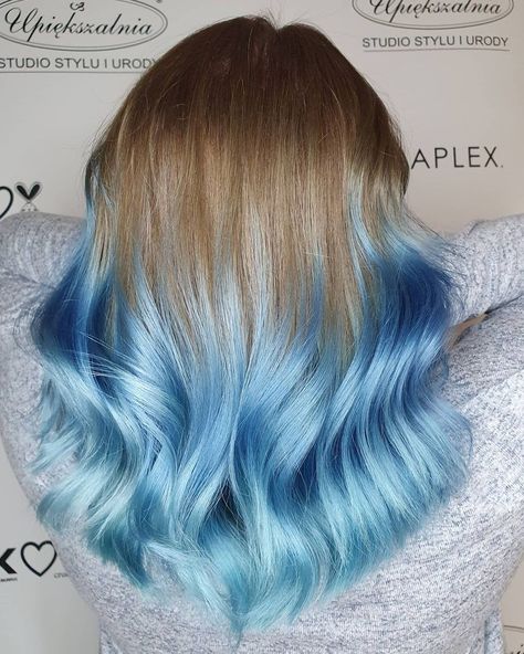 40 Blue Hair Color Ideas: Highlights, Ombre & Balayages Blonde To Blue Ombre Hair, Blond To Blue Ombre Hair, Purple Dye On Blonde Hair, Blue Brunette Hair, Kid Hair Color Ideas, Blonde Hair With Blue Tips, Blue Hair Tips, Light Blue Hair Color, Brown And Blue Hair