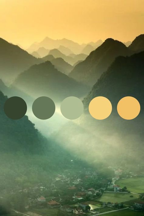 colorpalette green yellow scenery color palette amazingview hues greenmountain mountaincolor Forest Green Yellow Color Palette, Golden Green Color Palette, Light Green And Gold Color Palette, Yellow Black Colour Palette, Green Sunset Color Palette, Green Pallette Aesthetic, Yellow Aesthetic Color Palettes, Yellow Ocher Color Palette, Yellow And Cream Color Palette