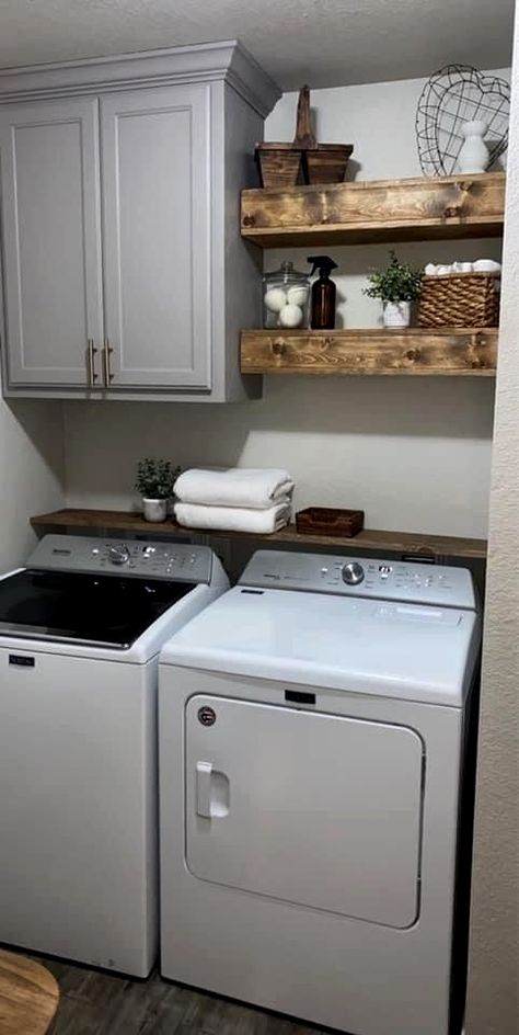 #diy #organization #storage Landuary Room Ideas Diy, Laundry Room Ideas One Cabinet, Laundry Room Cabinets Above Washer Dryer, Counter Over Laundry Machines, Laundry Rooms Ideas Small, Laundry Room Cabinet With Shelves, Small Dark Laundry Room Ideas, Laundry Room Cabinet And Shelves, Small Entryway Laundry Room Ideas